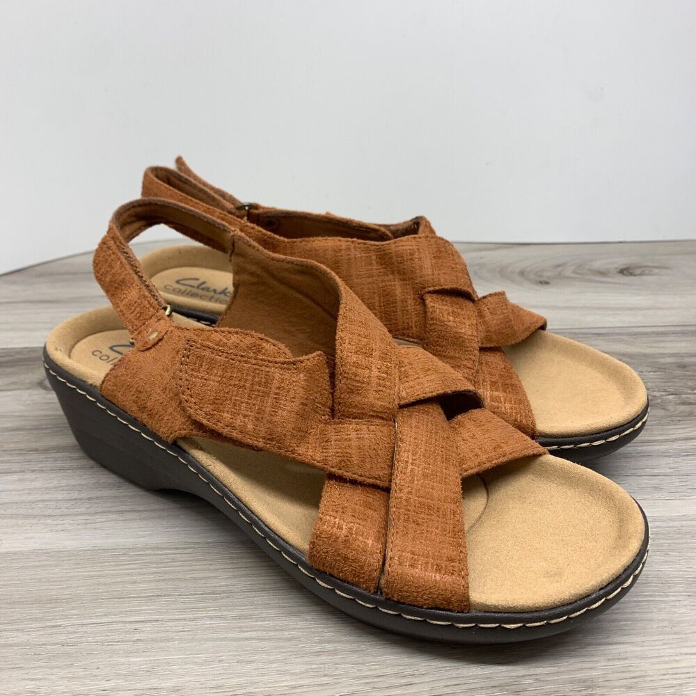 Clarks‎ Women's Merliah Echo Tan Hook And Loop Ankle Strap Sandals Size 9 M